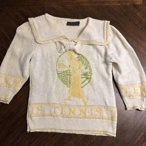 Cullinane Petites S Vintage Hand Knitted Tennis Theme Sweater Square Collar